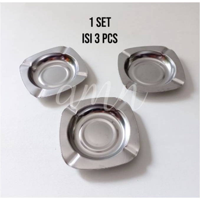 Asbak stainless size 12cm 1 set isi 3pcs