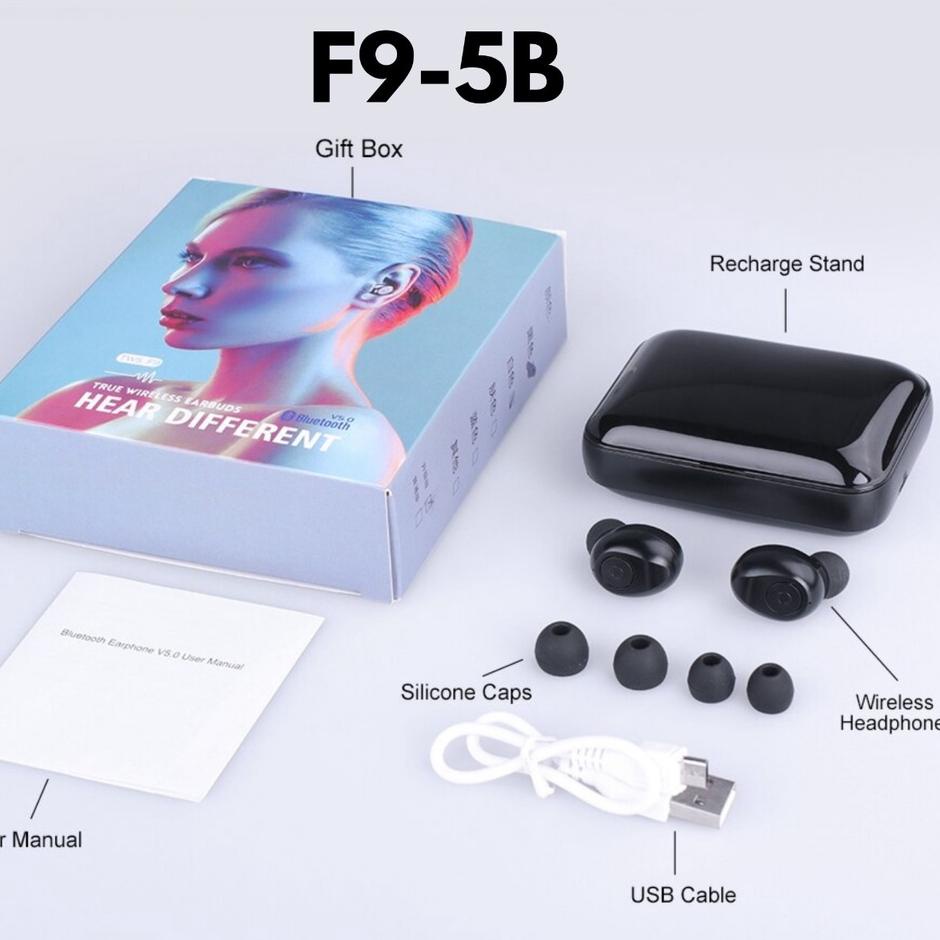 ➨ Headset TWS F9 Stereo TWS Bluetooth F9 Headset Bluetooth F9 Headset Powerbank Earphone Bluetooth F