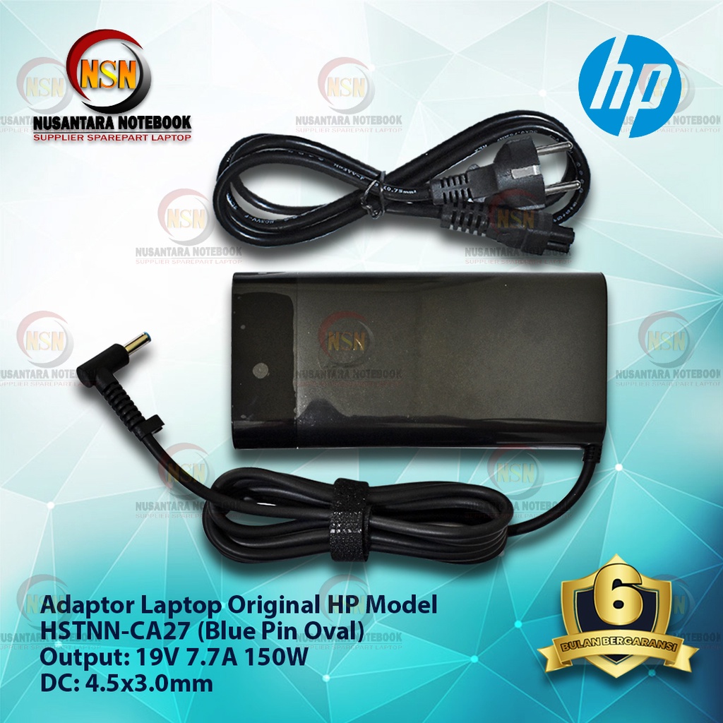 Adaptor Charger Laptop Original HP HSTNN-CA27 (Blue Pin Oval) 19V 7.7A DC 4.5x3.0mm