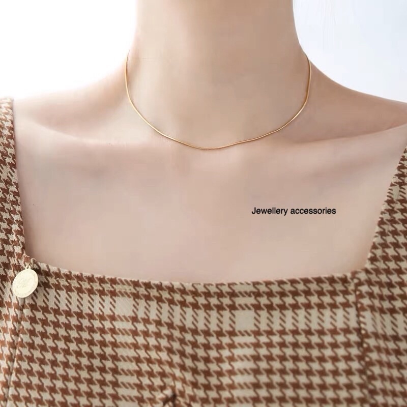 Kalung Titanium Gold Polos Mewah Elegant Korea Fashion Style Trending