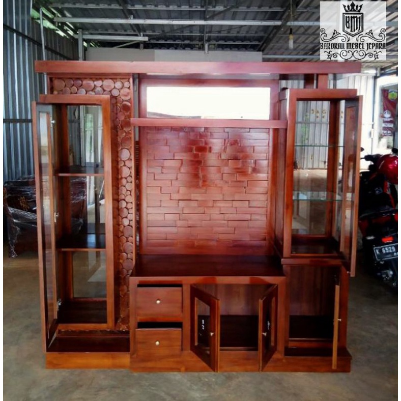 partisi penyekat ruangan minimalis bufet tv pembatas ruangan kayu jati