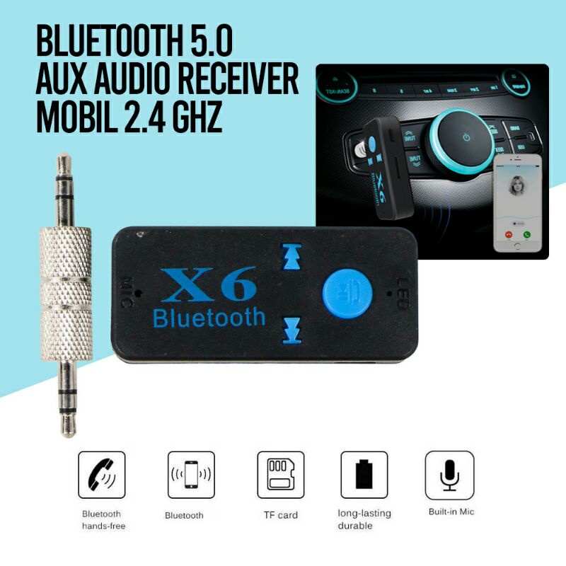 M Bluetooth 5.0 Aux Audio Receiver Mobil 2.4 GHz x6 Black