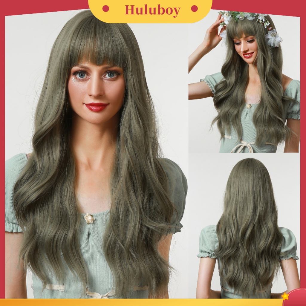 Rambut Palsu Wanita Model Panjang Gelombang Bahan Breathable Ringan Dengan Poni Untuk Cosplay Halloween