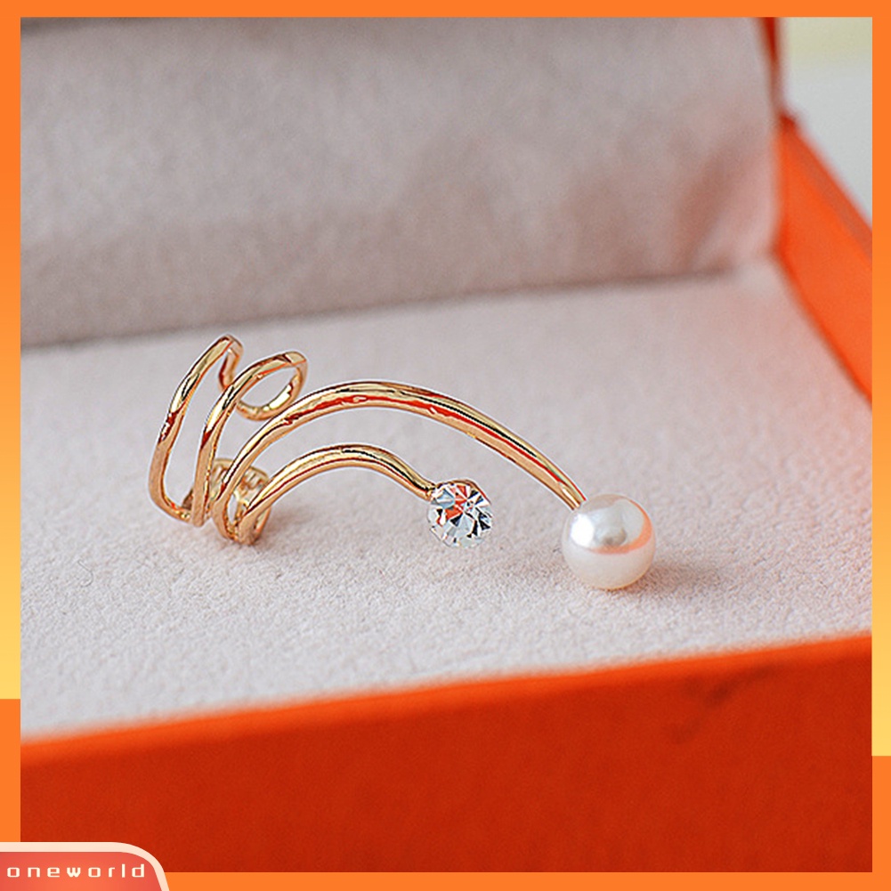 [WONE] 1pc Wanita Mutiara Imitasi Berlian Imitasi Spiral Klip On Anting Non Piercing Ear Cuff