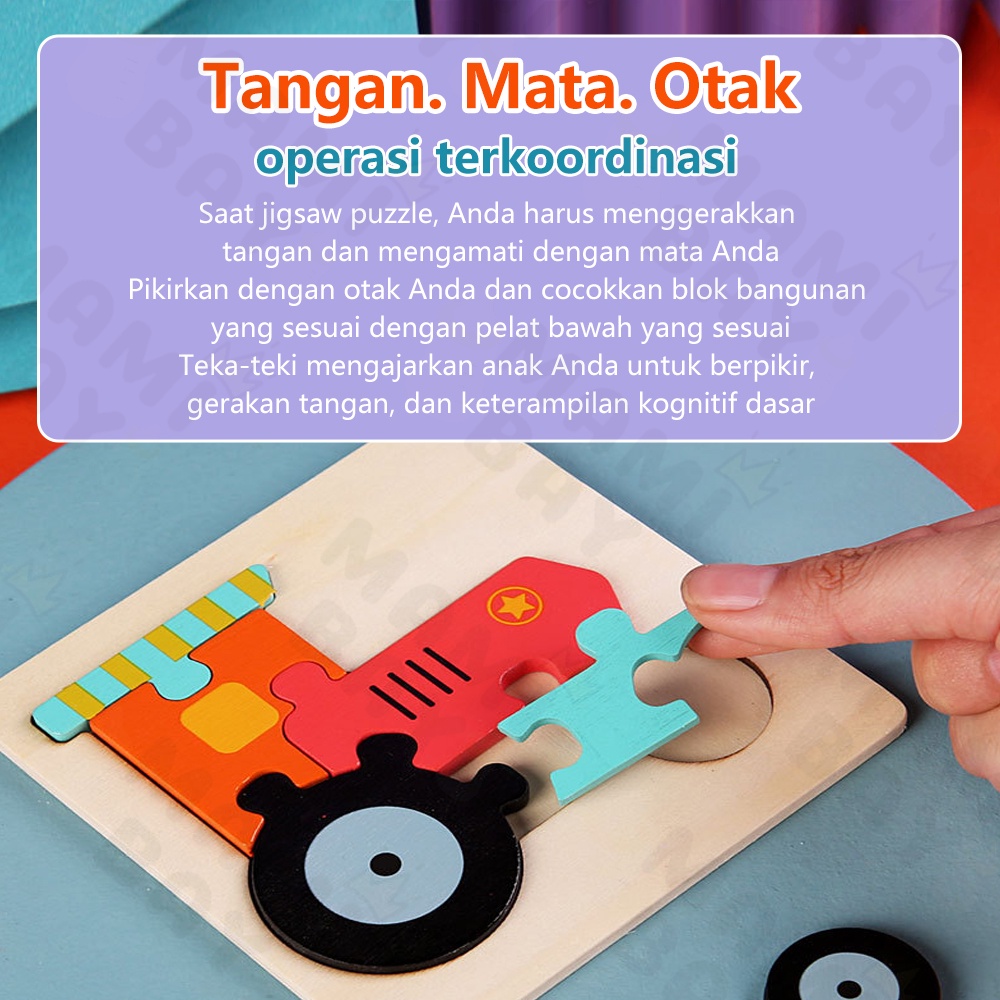 Mamibayi Puzzle kayu 3d mainan hewan Puzzle edukasi Transportasi wooden toys