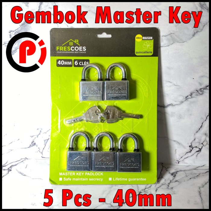 FRESCOES Gembok Master Key 6 Kunci Master Isi 5 Pcs Ukuran 40mm