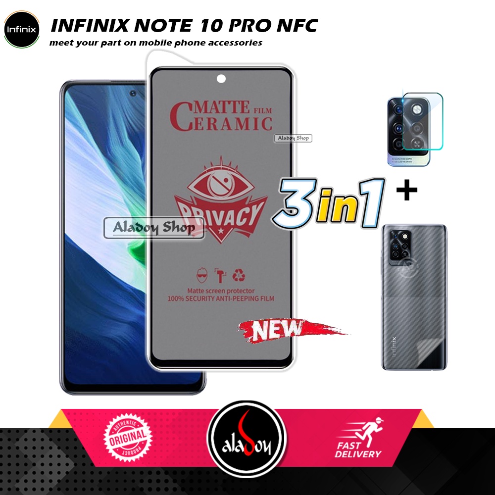 Tempered Glass Anti SPY Infinix Note 10 Pro NFC Anti Gores Privacy + Tempered Glass kamera dan Skin Carbon