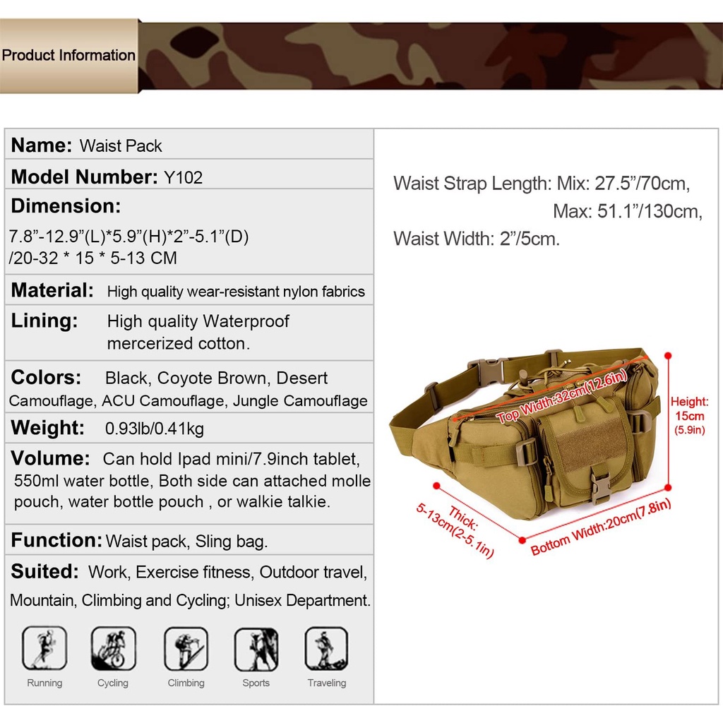 EXCLUSIVE Tas Pinggang Selempang Pria Tactical Army Bag Outdoor Travel Adventure Sling Bag Waistbag