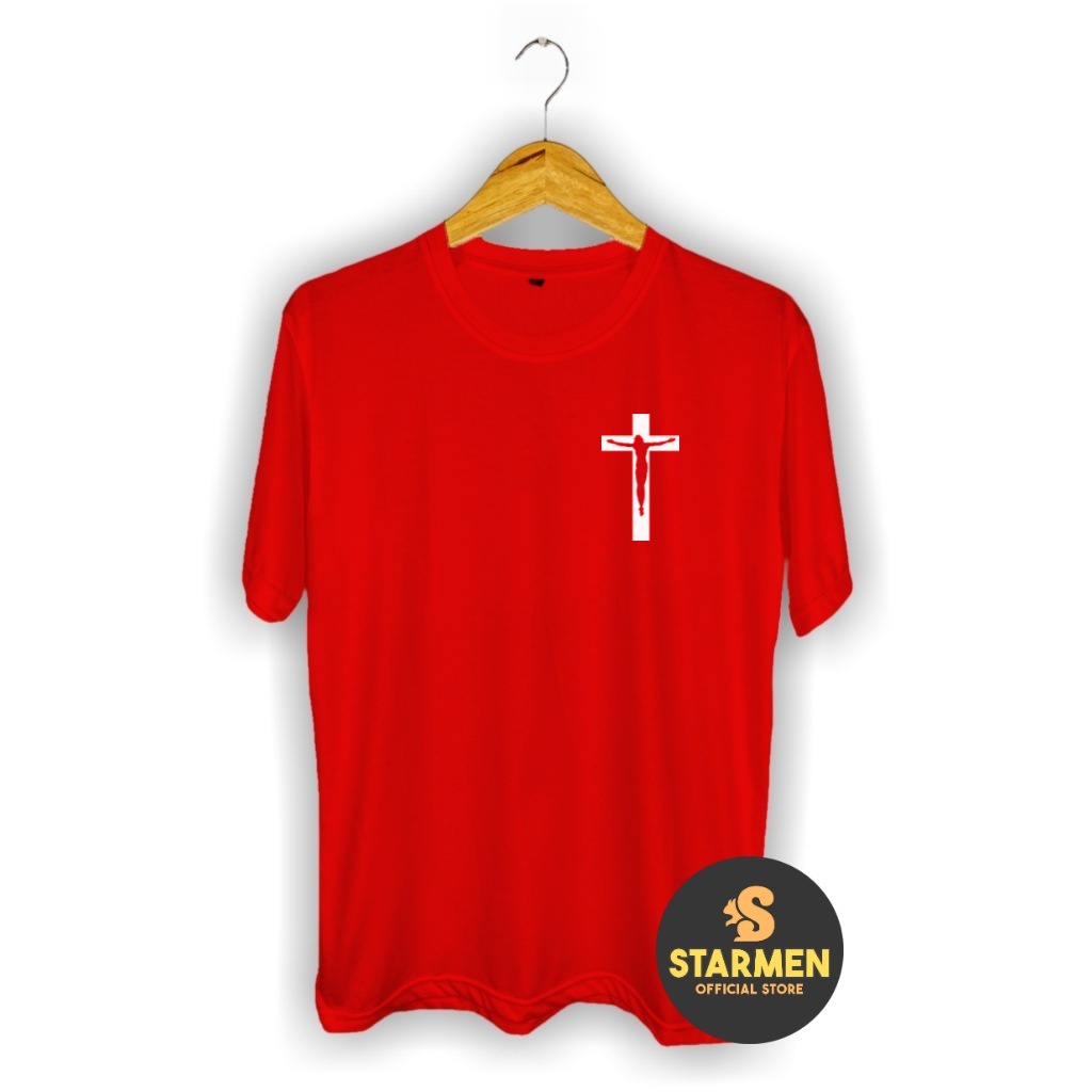 Kaos Distro Pria T-Shirt Motif Logo Salib Jesus