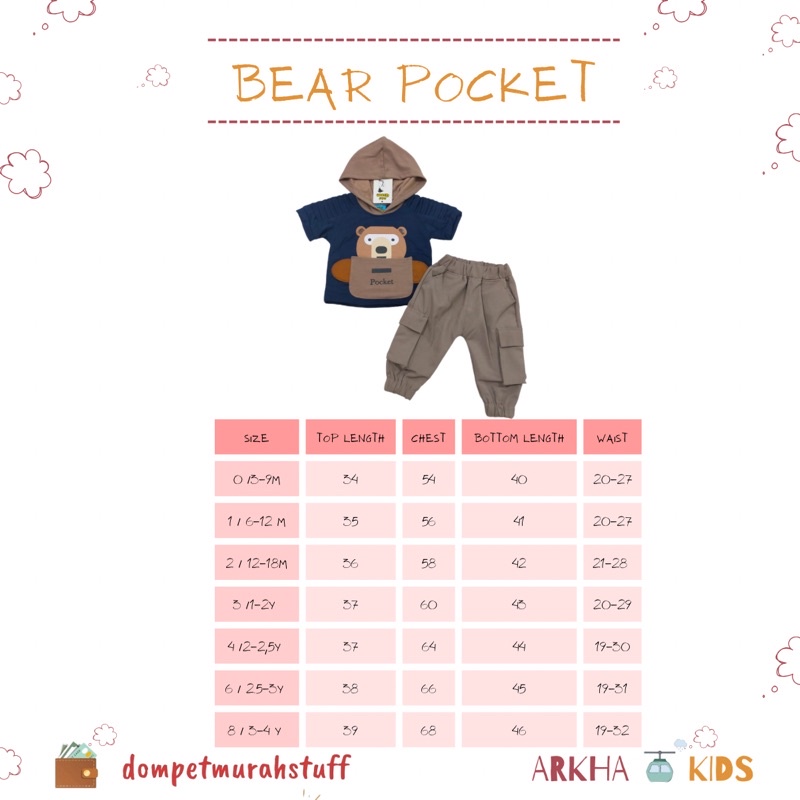 Setelan Anak Laki - Laki / Saint queen / Baju Bayi Laki- Laki Model Hoodie Lengan Pendek  Celana Panjang Ada Kantong Motif Pocket Bear