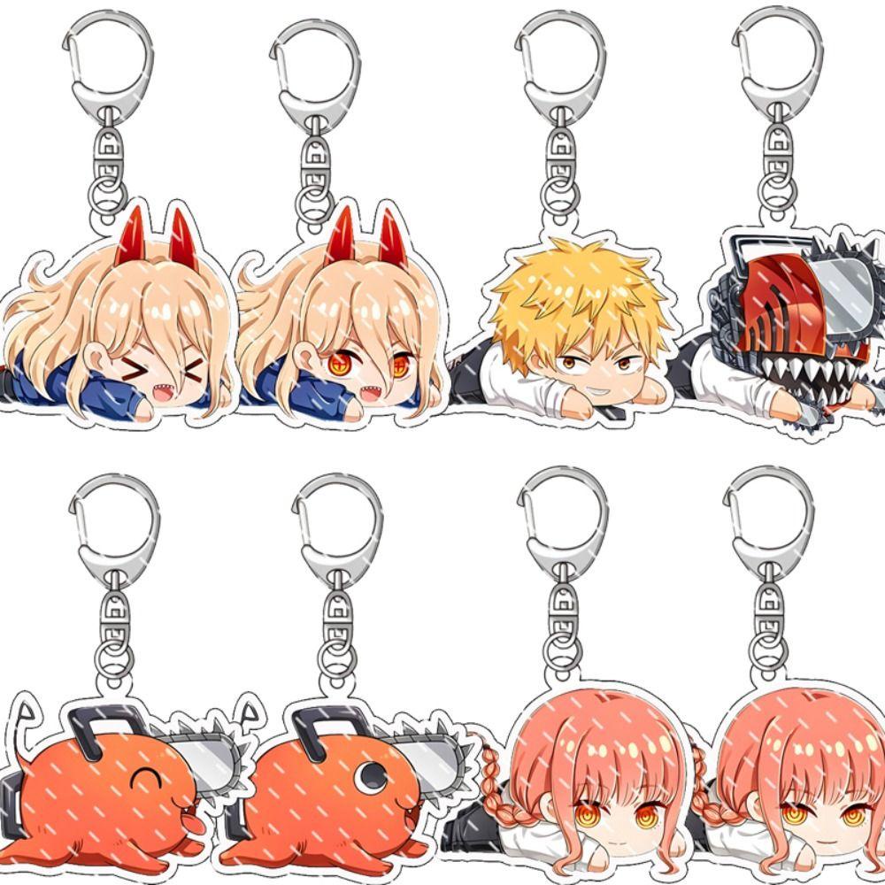 QUINTON Gantungan Kunci Chainsaw Man Koleksi Warna Warni Dekorasi Gantung Denji Pochita Makima Power Tempat Kunci Mobil Angka Anime Ornamen Handbag Charms Acrylic Chainsaw Man Keyring