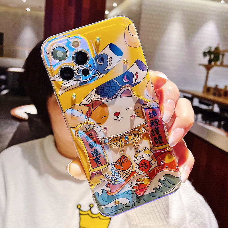 IPHONE Casing Ponsel Desain Lucky Yellow Rich Cat Golden Edge Yang Kompatibel Dengan Iphone12 13 14 11 Pro Max X Xs Max Xr Ppqqsw