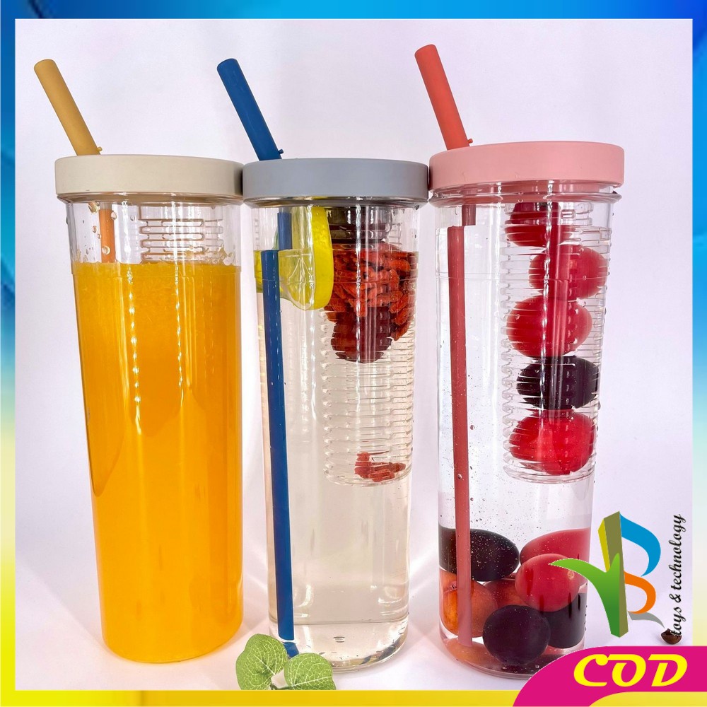 RB-C476 Botol Minum Transparan 700ML Portable Dengan Sedotan / Tempat Jus Tumbler Travel Korean Style BPA FREE