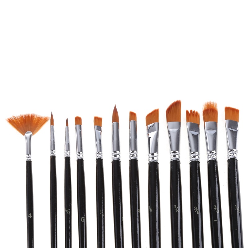 Mary 12 Pcs Nilon Rambut Akrilik Lukisan Cat Minyak Cat Air Artis Paint Brush Persediaan Set