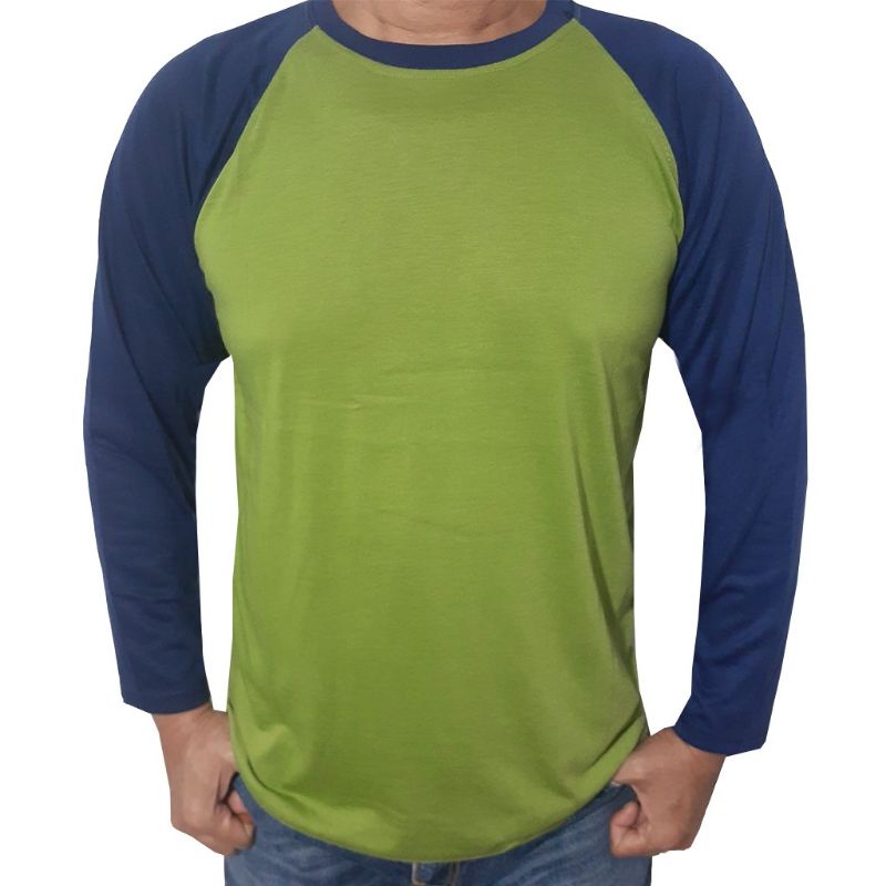 kaos raglan pria wanita - hijau lumut tangan dongker