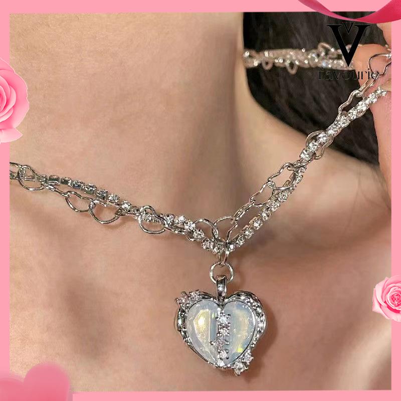 CODKalung Rantai Multilayer Liontin Hati Aksen Zircon Untuk Perhiasan Wanita-FA