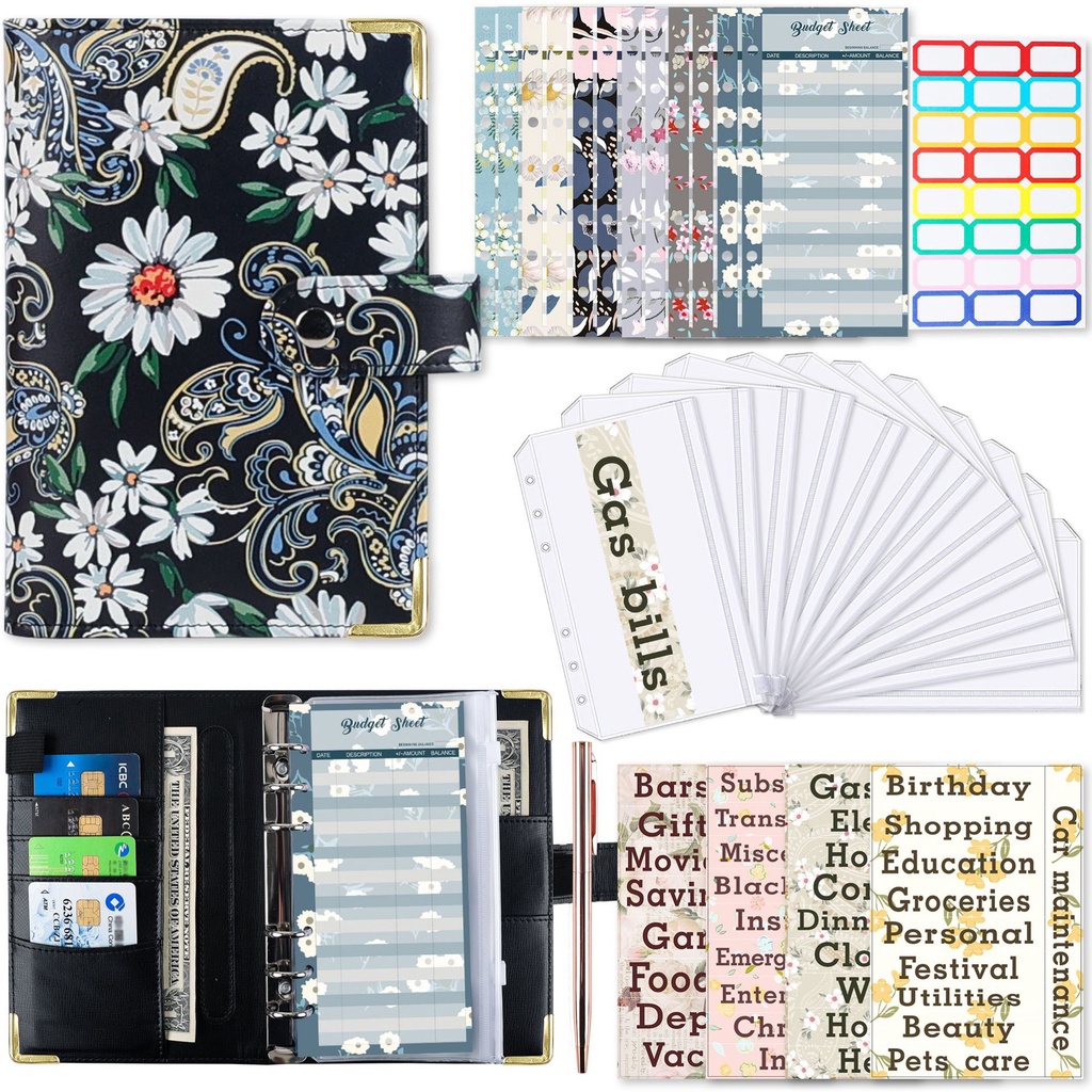 A6 Binder Deluxe Set Butterfly Planner Dengan Ritsleting Tas Untuk Amplop Penganggaran Uang Mengatur Penyimpanan Binder Notebook Alat Tulis