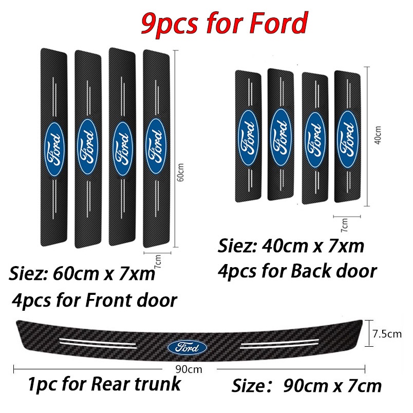 9pcs /Set Kusen Pintu Mobil pedal Samping scratch sticker Trunk protection Stiker Serat Karbon