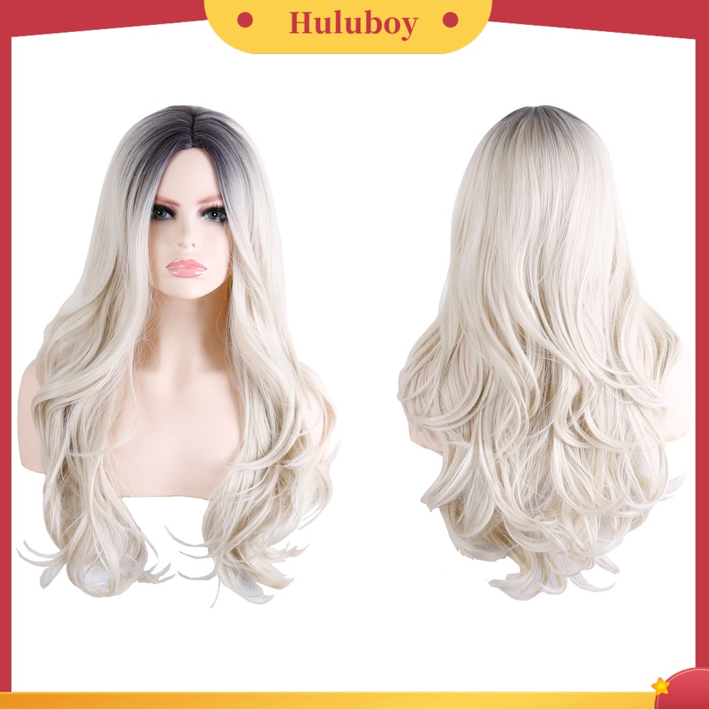 Wig Rambut Sintetis Model Panjang Keriting Warna Gradasi Untuk Wanita