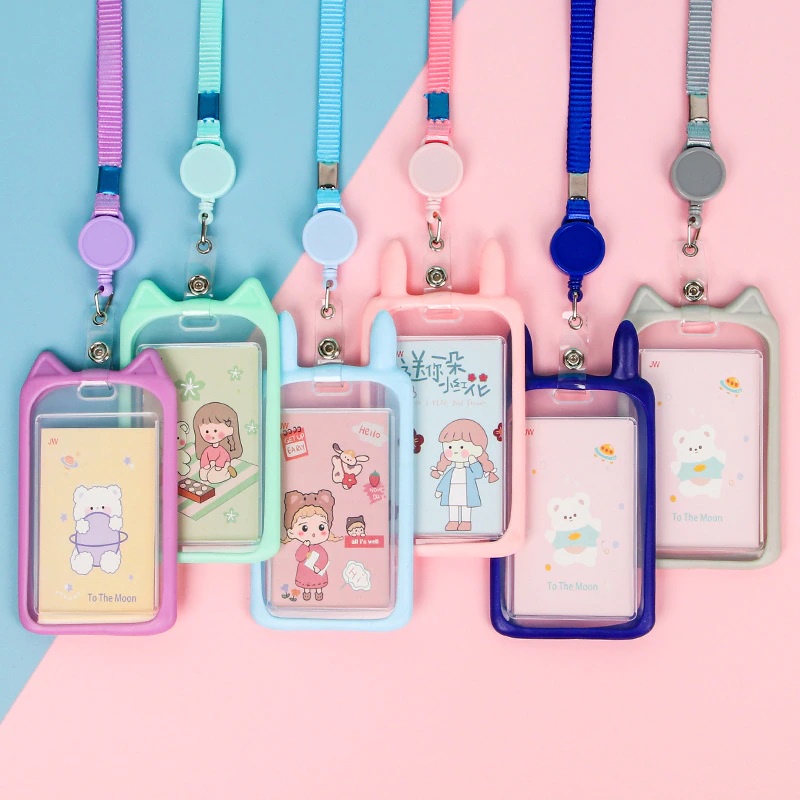 T&amp;Y Name Tag Lanyard Gantungan Kartu Karakter Kucing Lucu Akses MRT Busway E-Money Flazz BRIzi Bentuk Motif Warna Pastel Lanyart Card Holder Id Card