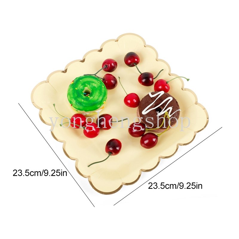 8 Pcs/set Persegi Piring Kertas Sekali Pakai 9 Inci Pernikahan Baby Shower Pesta Ulang Tahun Peralatan Makan Gilding Dessert Kue Piring Kertas