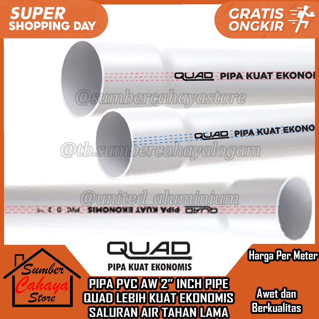 Jual Quad Pipa Pvc Aw Inch Pipe Kuat Ekonomis Saluran Air Tahan Lama Putih Per Meter