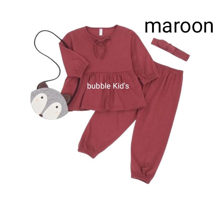 Setelan Rivana Free Bando Bayi Balita Fashion Muslim Pakaian Anak Perempuan Katun Polos 0-3 Tahun maroon