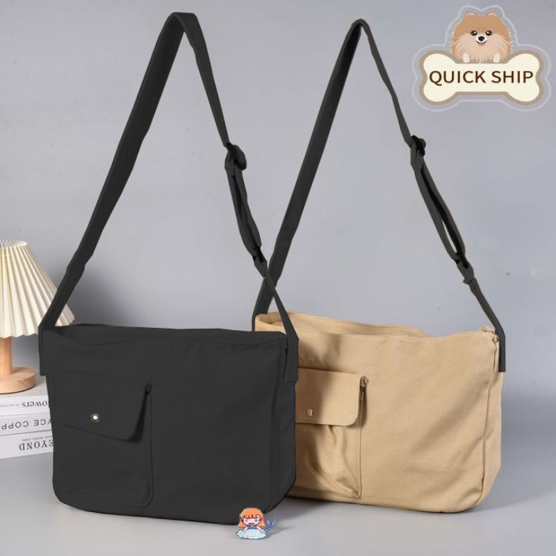 RHATU.ID - Tas Selempang Canvas Premiun Pria/Wanita Slingbag Unisex