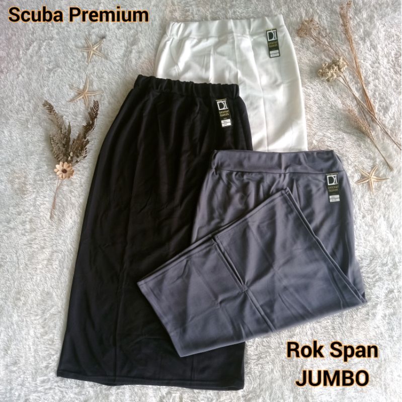 Rok Span Panjang Bahan Scuba Premium Tebal Ukuran Jumbo Sampai bb 110kg Bahan Tebal Melar Ada Belahan Dan Tanpa Belahan Atau Polos Tidak Ada Belahan / Rok Scuba Pensil Big Size Pinggang Karet High Waist HW / Maxi Skirt Super Jumbo Big Size Tidak Nerawang