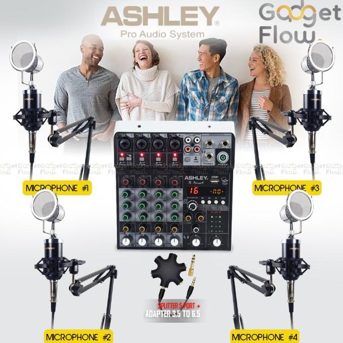 Paket Podcast 4 Mic Bm8000 Bm 8000 Mixer Ashley K1 Six 6 Channel