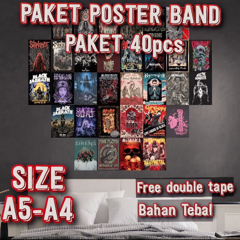 Jual paket poster band A4 & A5 metal punk hardcore random isi 50pcs
