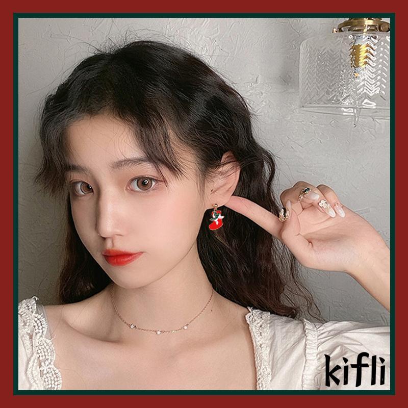 [KD]Alloy Anting Perhiasan Gadis Anting Natal Set Bell Snowman Elk Boots