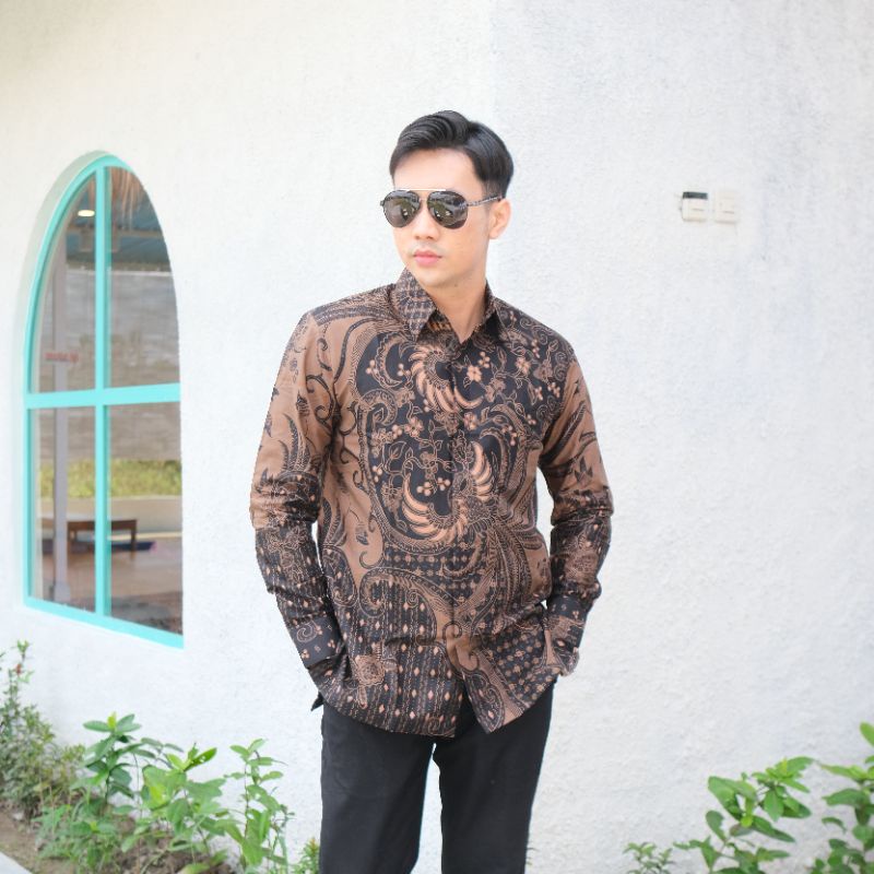 Batik pria lengan panjang HITAM COKLAT modern ORIGINAL BAJU PREMIUM KEKINIAN SOLO MURAH TERBARU &quot;NGUDI&quot;