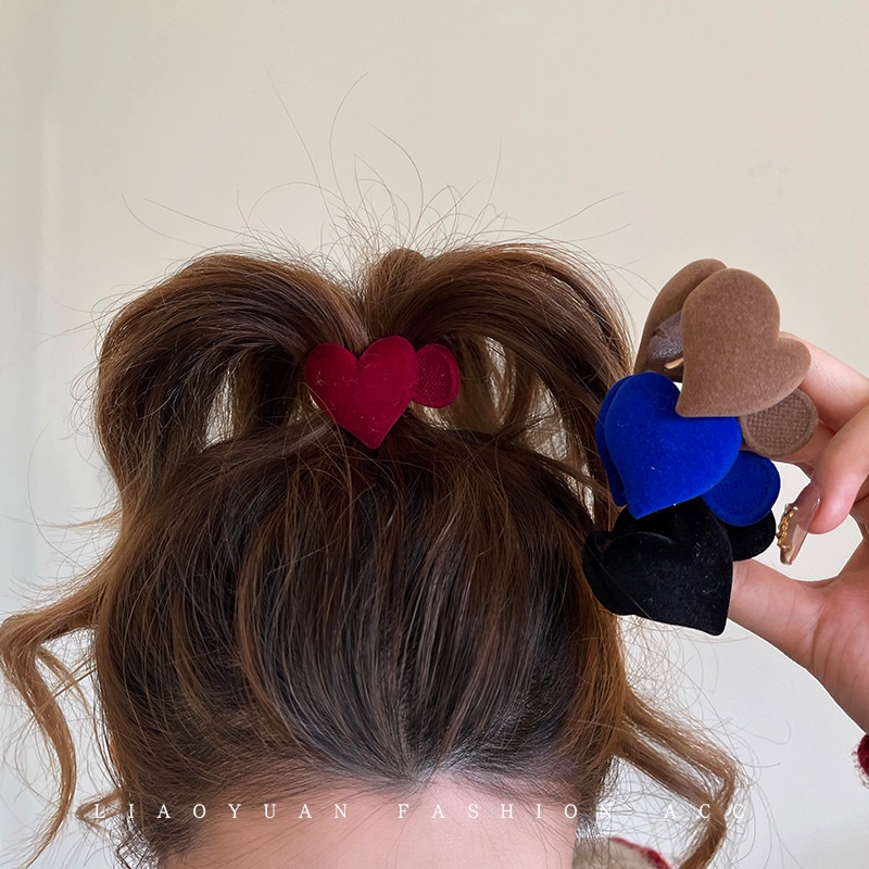 Korea Merah Hati Klip Rambut Gadis Fashion Sederhana Tinggi Ponytail Jepit Rambut Wanita Aksesoris Rambut
