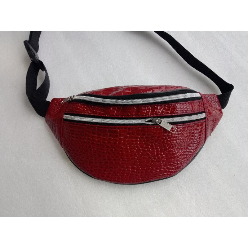 Waistbag crocodile  Zipper silver WBC S tas pinggang kulit buaya