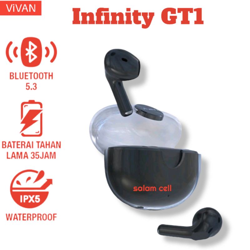 Headset Bluetooth VIVAN Infinity GT1 Bluetooth 5.3 Original Waterproff 35jam Garansi Resmi