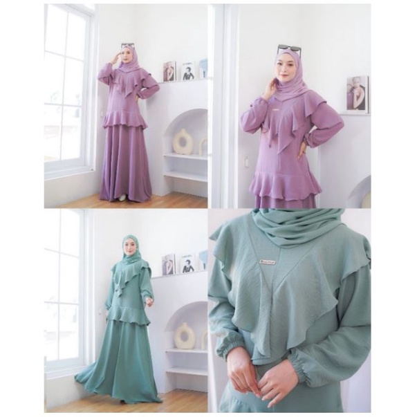 GAMIS BADIA  Green & Lavender by ALCAVELLA Size S - XXL - BADIA DRESS Panjang Elegan Wanita | Dress 