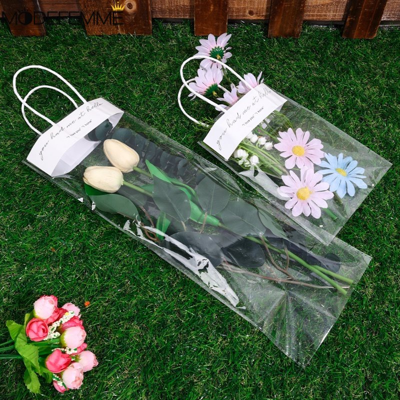 Bouquet Bagging Transparan Gift Bags 1Pc PVC Clear Bag Flower Untuk Kolokasi Packaging Portable Florist Dekorasi Untuk Pernikahan Valentine Day PVC Tas Hadiah Tote Panjang