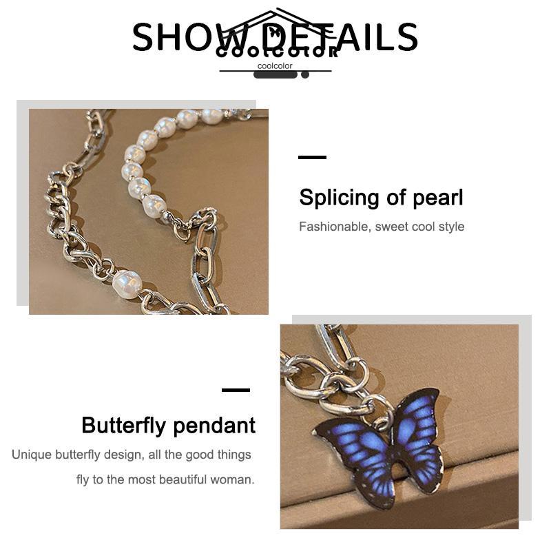 COD❤️Kalung Rantai Kupu-Kupu Mutiara Desain Choker Fashion Korea Gaya Untuk Wanita- cl