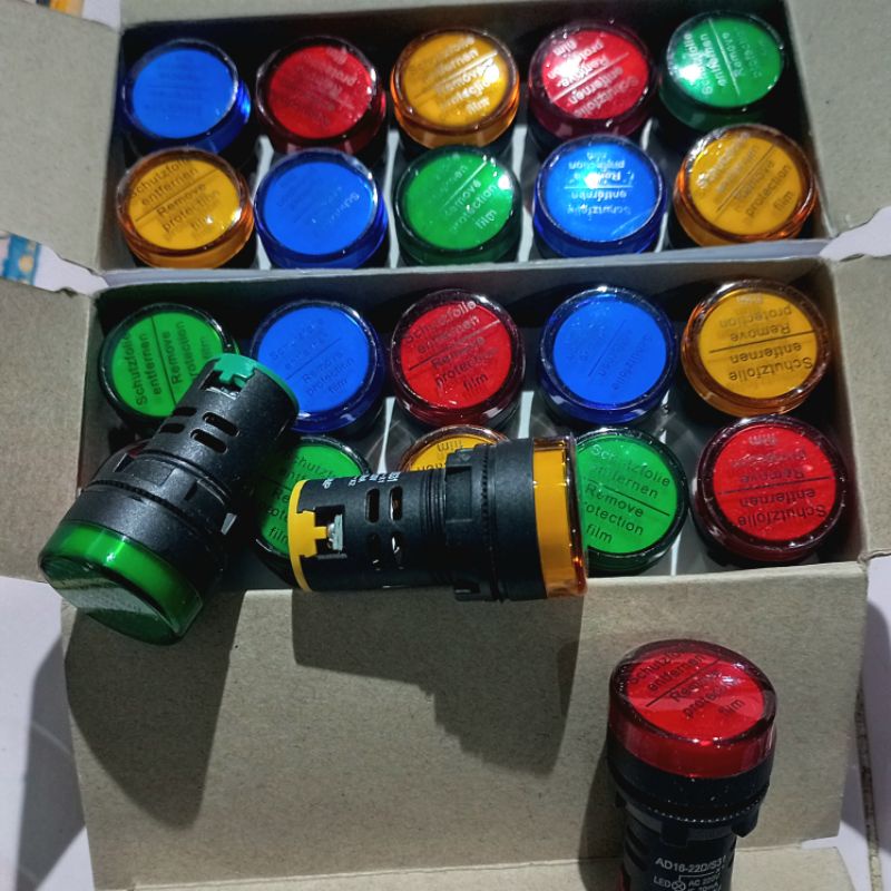 PILOT LAMP LED 22mm 220VAC. TAHAN LAMA. DIAMETER 22mm. LAMPU INDIKATOR PANEL LISTRIK SIGNAL