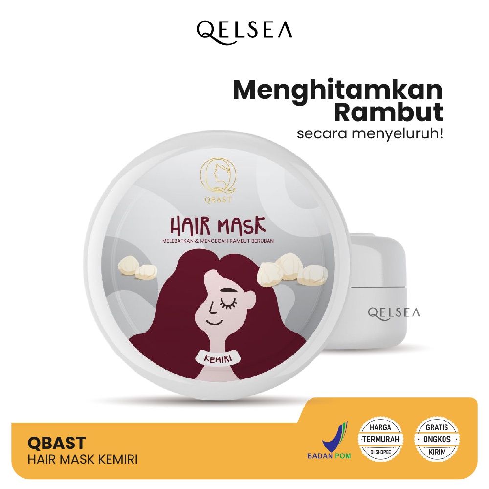 Masker Rambut Smoothing Care Nutrisi Alami Herbal Aroma Kemiri Treatment Hazelnut Hair Mask Menghitamkan Melebatkan Anti Rontok dan Rapuh 250 gr QBAST