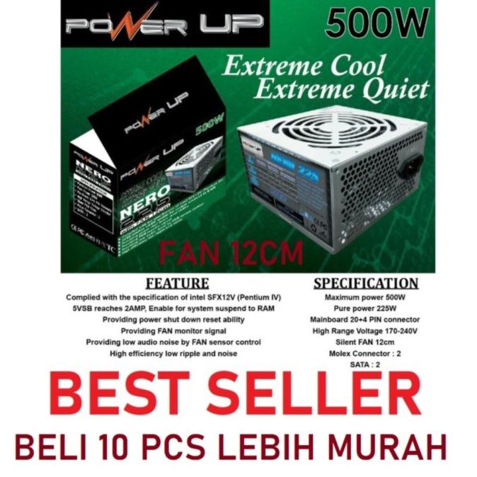 POWER UP 500W, PSU 500WATT, POWER SUPPLY KOMPUTER 500W STANDARD