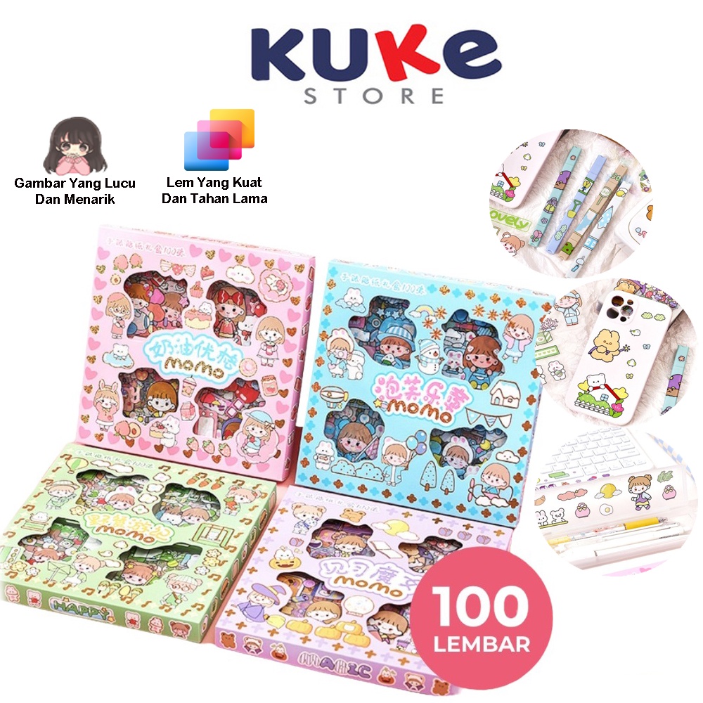 

KUKE Momo Stiker 2D 100 Lembar Lucu Sticker Kartun Korea Motif Anti Air