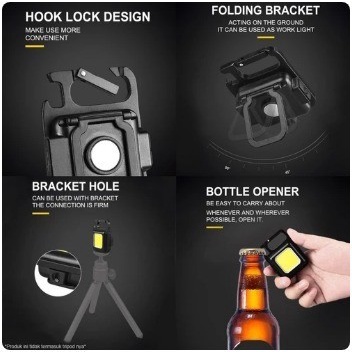 Lampu Mini COB LED Terang Carabiner Gantungan Kunci Tas Senter Camping