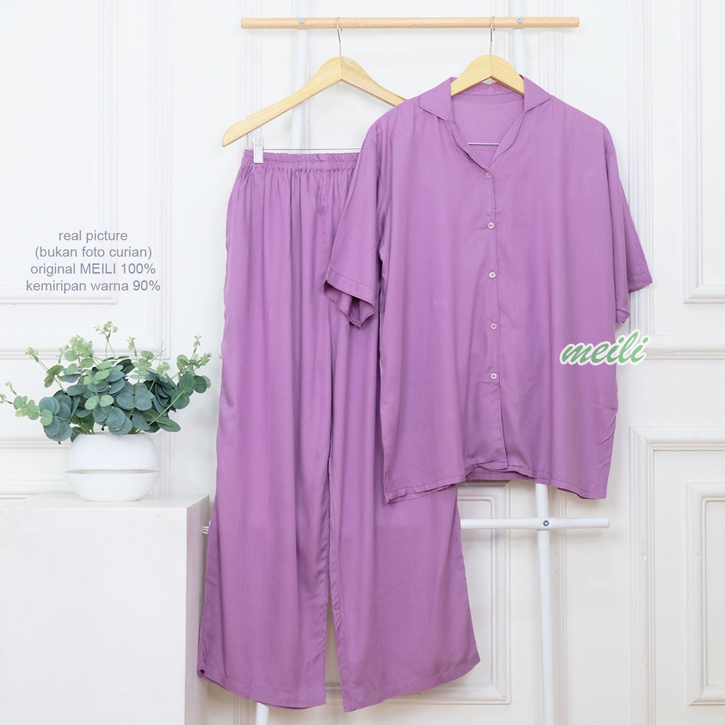 BIGSIZE | XXL 5L LD 120 140 CELANA PANJANG Basic Pajamas Jumbo Oneset Setelan Piyama Rayon Super Lengan Panjang Pendek Daily Sleepwear Original MEILI