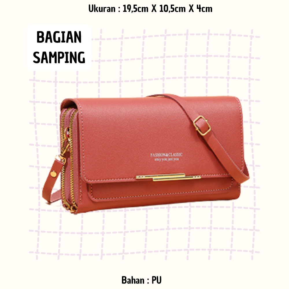 Dompet Panjang Wanita Zipper Multifungsi Fashion Style Kasual Tas Selempang Hp Cewek PU Satu7an D66