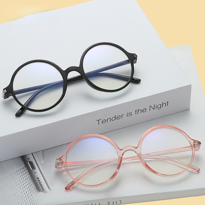 (YUZHU) Korea Fashion Bingkai Kecil Oval Anti Cahaya Biru Kacamata Vintage Fashion Transparan Frame Eyeglasses Unisex