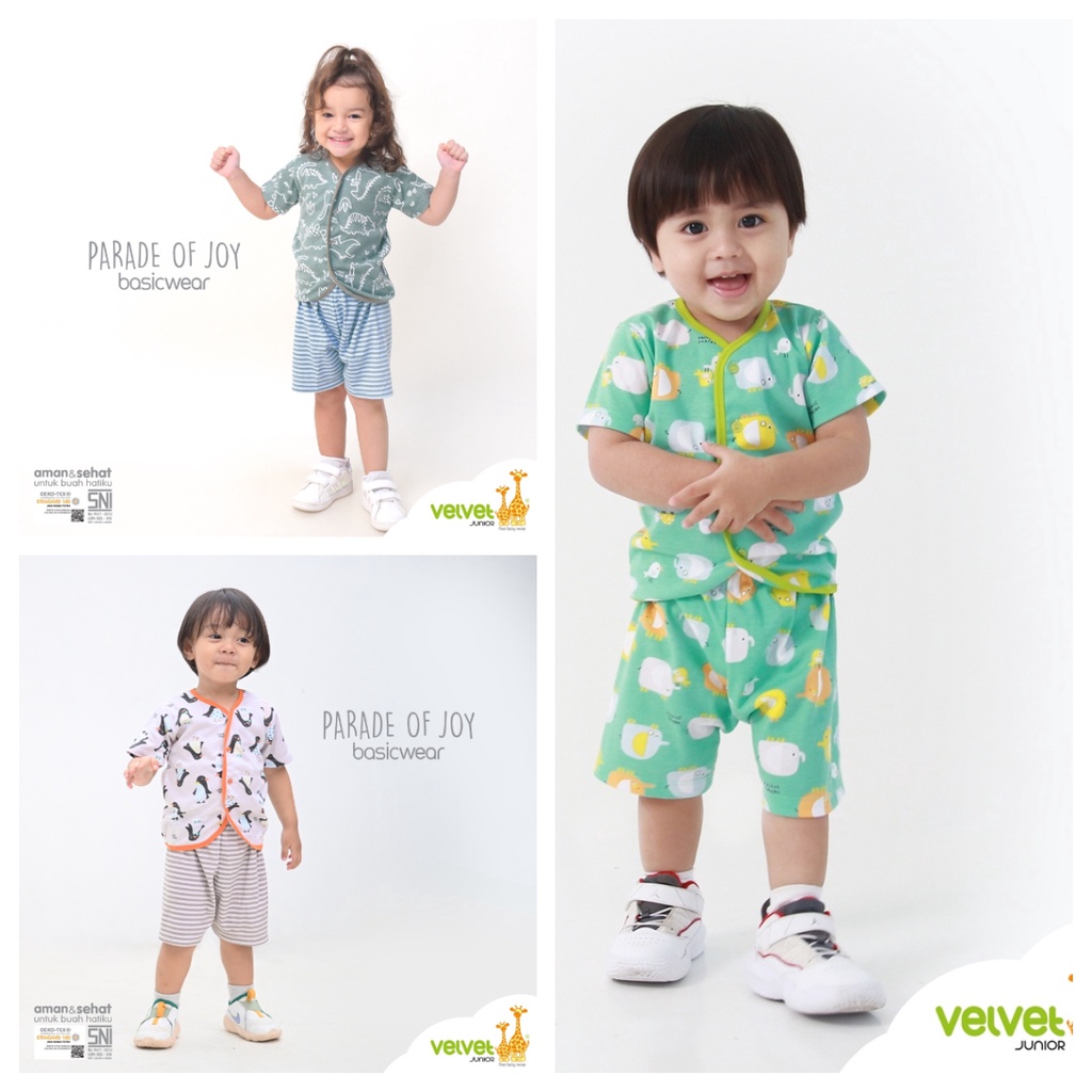 Velvet Junior Setelan Baju Kancing Tengah Lengan Pendek + Celana Pendek Motif