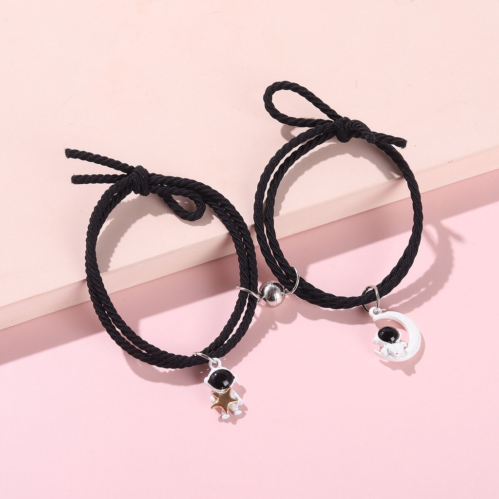 2pcs/set Magnet Couple Gelang Lucu Kartun Kucing Dinosaurus Liontin Pesona Adjustable Tali Elastis Gelang Pergelangan Tangan Hadiah Kekasih Untuk Wanita Pria