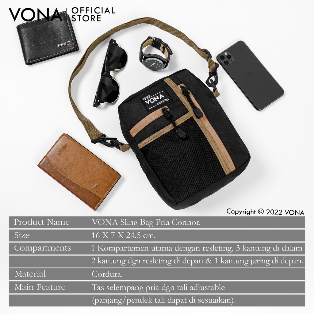 VONA Connor Sling Bag - Tas Selempang Bahu Pria Waterproof Anti Air